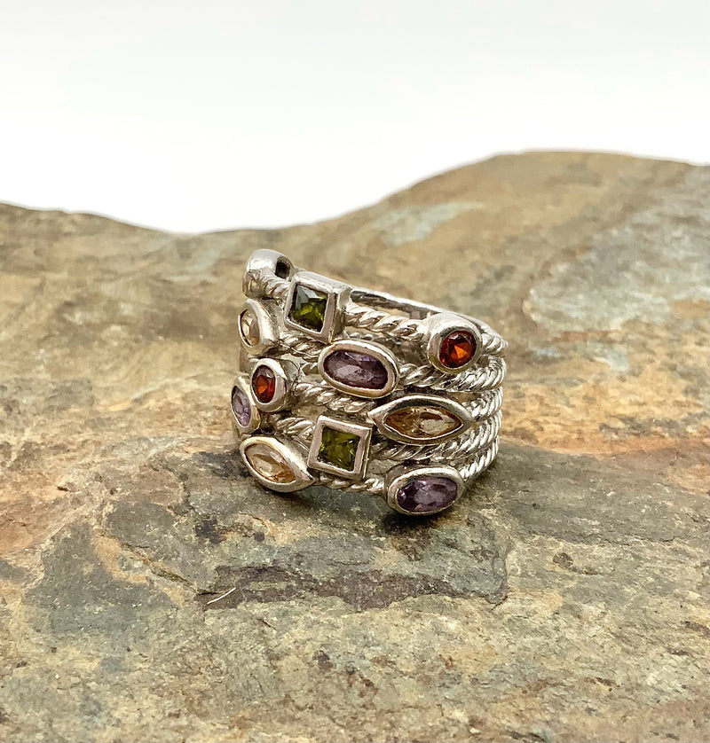 Sterling, Amethyst, Peridot & Citrine Ring
