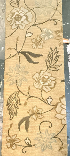 Wool Hooked Runner with Neutral Floral Design