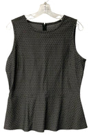 ST JOHN Charcoal Black Patterned Cotton S/L Peplum Top & Emma Pants, 2pc