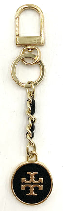 TORY BURCH Goldtone Black Leather Mercer  Bag Charm