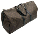 LOUIS VUITTON Monogram Black Leather Trim Macassar Keepall 55 Duffle Bag