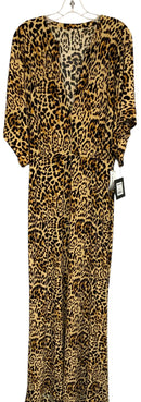 NORMA KAMALI Black/Tan Leo Print Kimono Sleeve "Obie" Maxi Dress