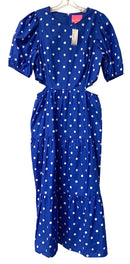 LILLY PULITZER Blue White Polka Dot Cotton Lyssa Cut Out Midi Dress