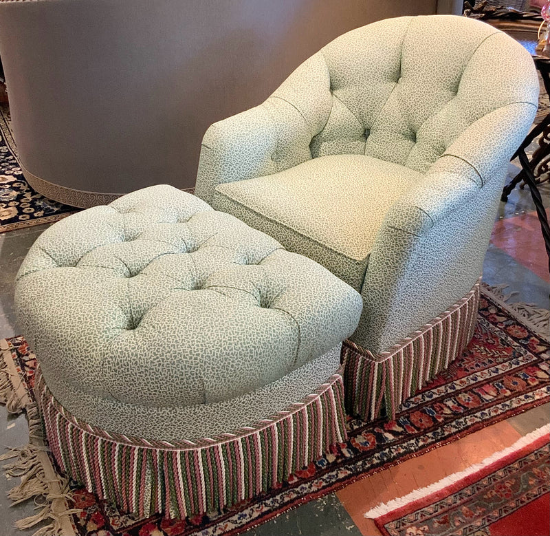 Green Cheetah Upholstered Club Chair With Ottoman