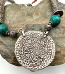 Tibetan Sterling, Amber, Turquoise & Coral Necklace