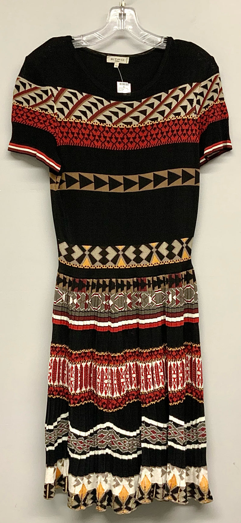 ETRO Black Red Multi Geometric Print Pleated Bottom S/S Dress