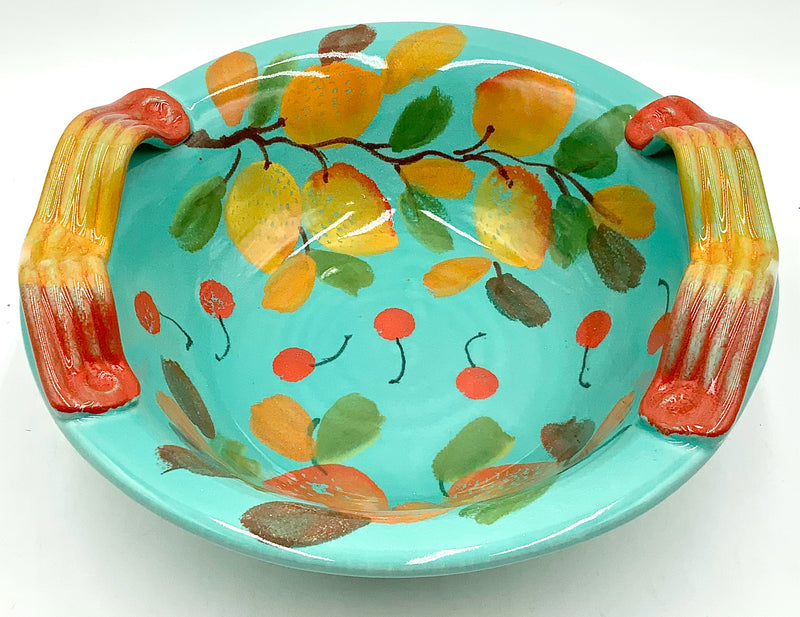 Turquoise Handpainted Italian Pottery Bowl with Citrus Motif