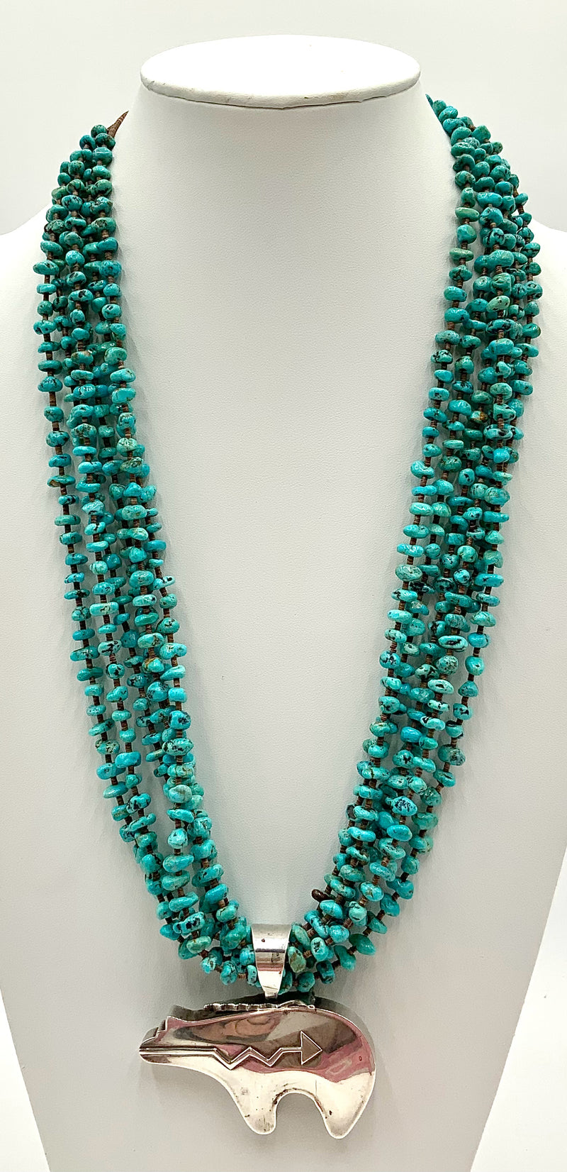 Kewa 6-Strand Turquoise Necklace w/Carlton Gamon Sterling Pendant