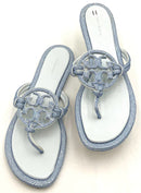 TORY BURCH Blue Leather Embellished Crystal Miller Knotted Pave Sandals 11