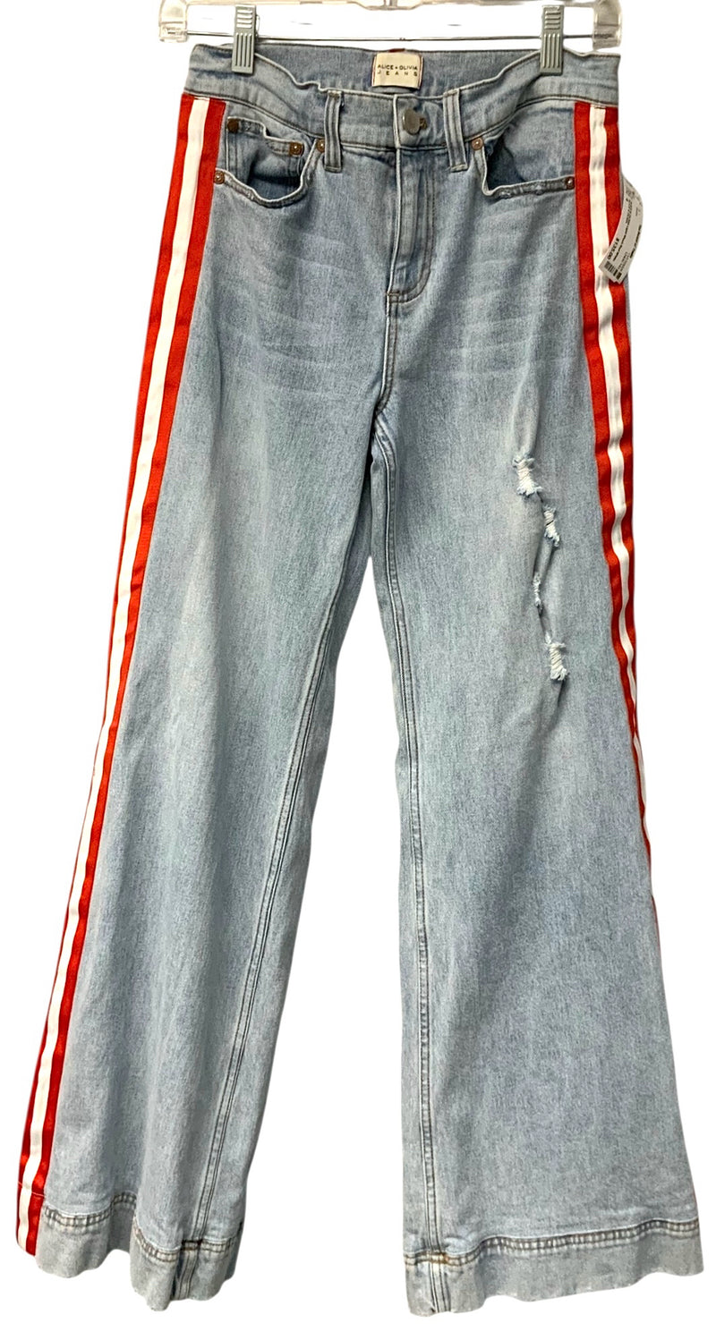 ALICE & OLIVIA Light Wash Red White Stripe Flared Jeans sz 27