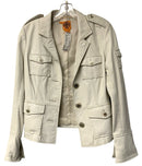 TORY BURCH Off-White Lea w/Logo Buttons Tab Shldr Jacket