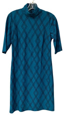JUDE CONNALLY Teal/Navy Diamond Pattern Mock Turtleneck S/S Dress