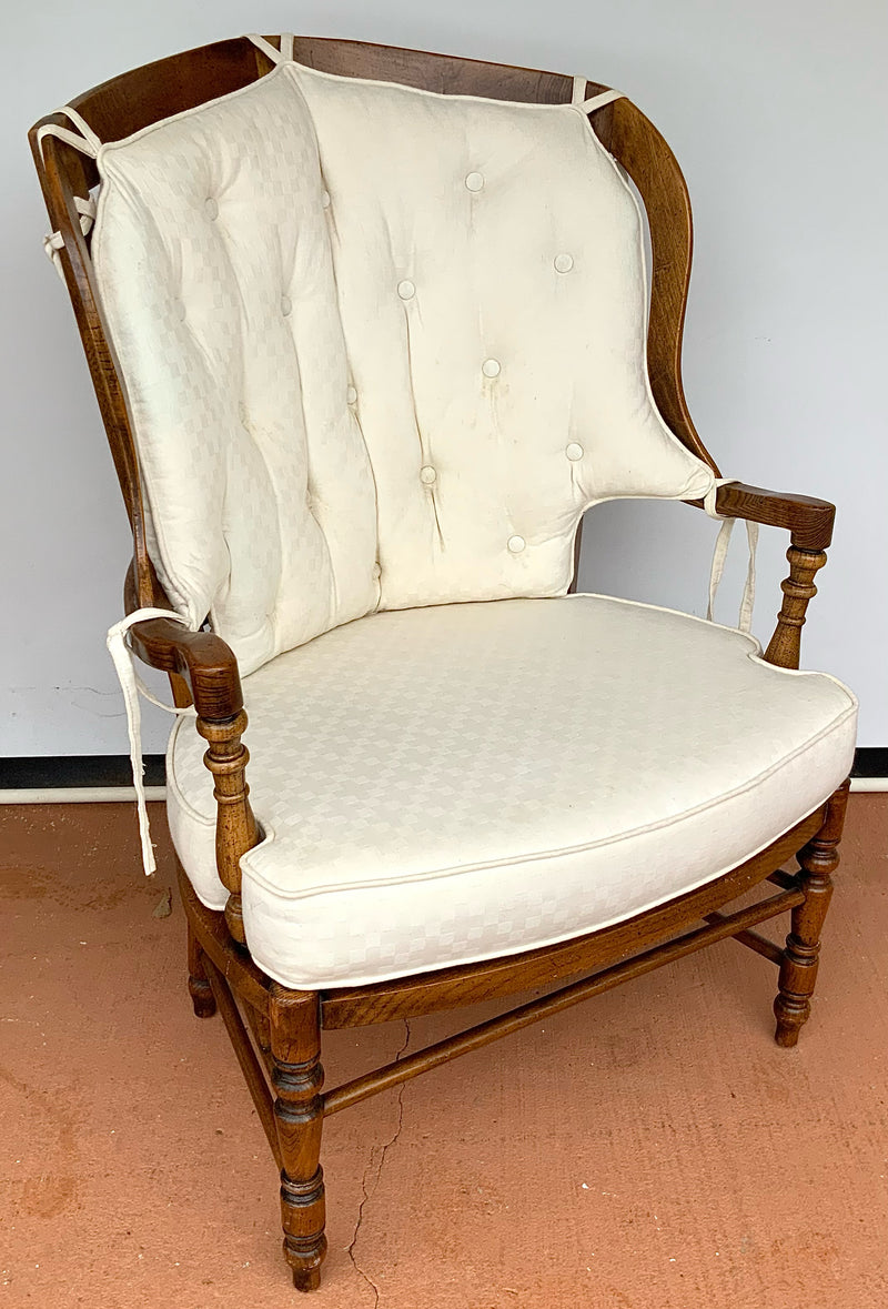 French Provincial Wood Armchair with White Upholstered Cushion