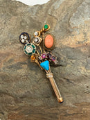 18kt/14kt Gold, Diamond, Ruby, Sapphire & Emerald Brooch