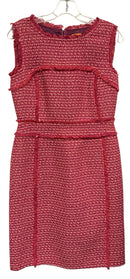TORY BURCH Raspberry White Fringed Tweed S/L Petula Shift Dress