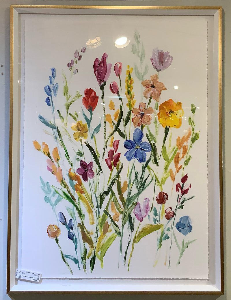 Large Watercolor Print of Flowers in White Frame