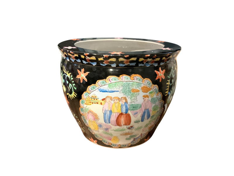 Black Ceramic Handpainted Planter