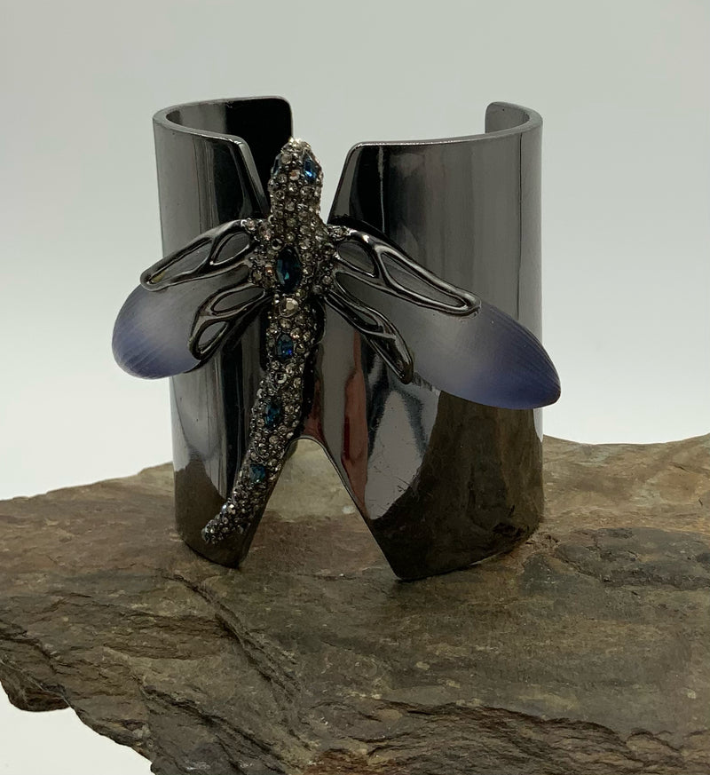 ALEXIS BITTAR Silvertone Metal, Lucite & Crystals Dragonfly Cuff