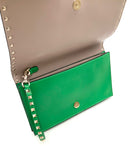 VALENTINO GARAVANI Green Leather Rockstud Flap Clutch