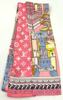 LOUIS VUITTON Pink Multi Monogram Luggage Print Silk Twilly Scarf
