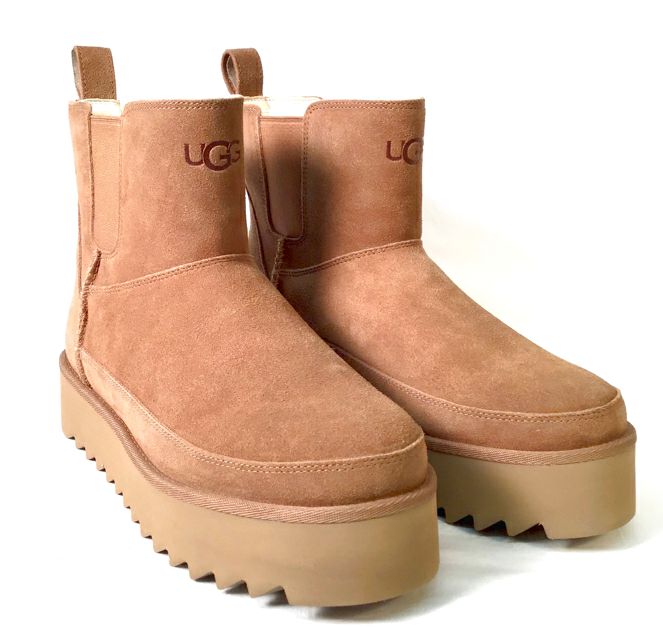 UGG Chestnut Suede Platform Chelsea Mini Boots 8