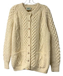 BLARNEY Eggshell Wool Handknit L/S B/D Aran Sweater
