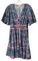 SHOSHANNA Blue Pink Green Floral Tie Front Puff Slv Tiska Dress