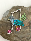 B & M VON WALHOF Oxidized Music Note Rhinestone Bird Brooch