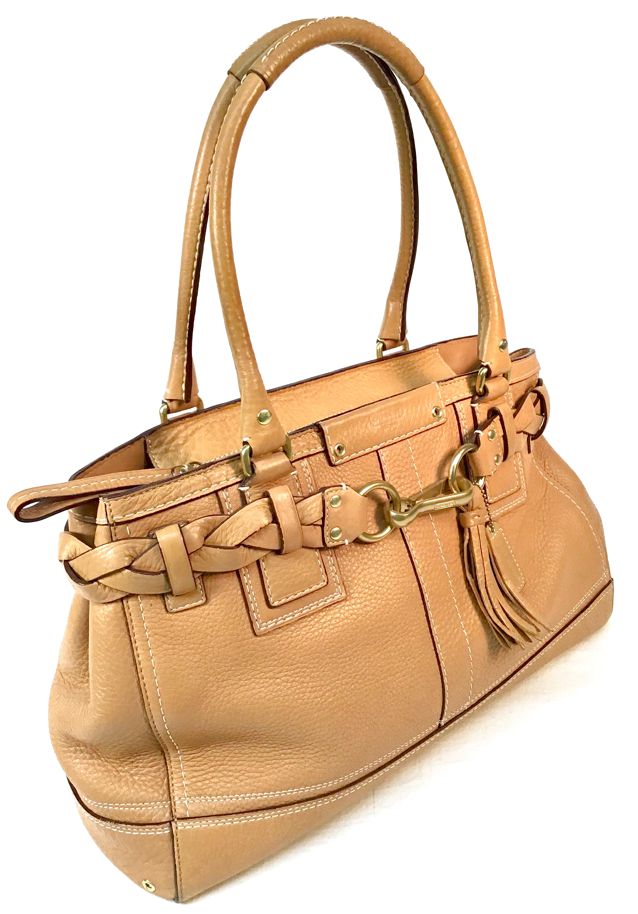 COACH Vintage Tan Pebbled Leather Hamptons Carryall Satchel