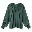 CABALLERO Green Dot Ruffle Neck Tie Collar L/S Top
