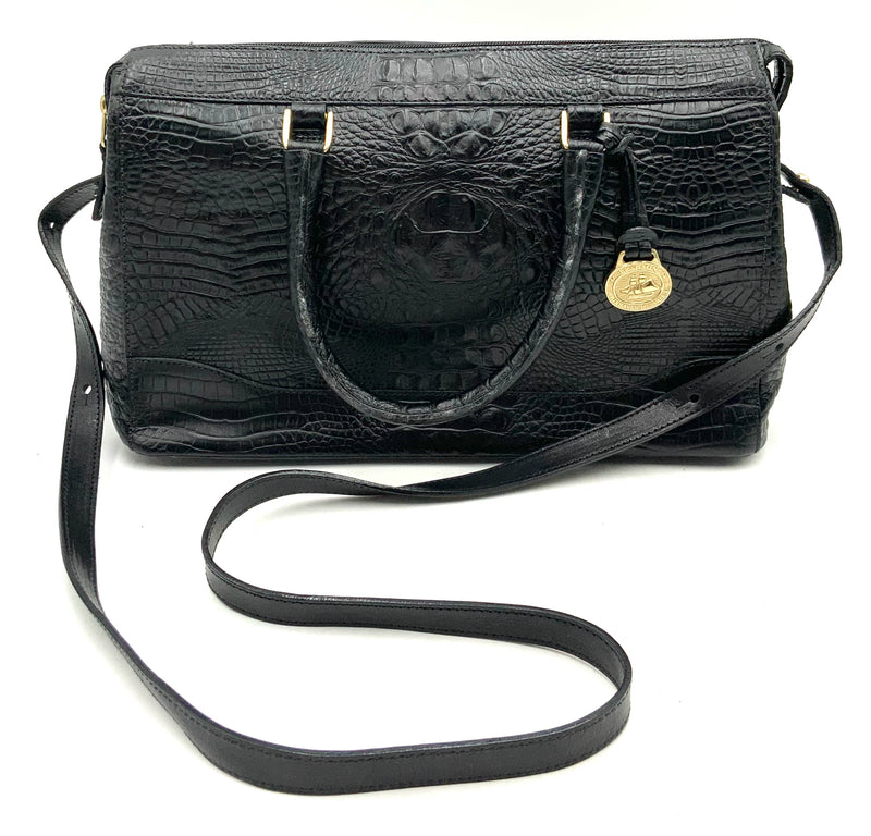 BRAHMIN Vintage Black Croc Embossed Leather E/W Shoulder Bag