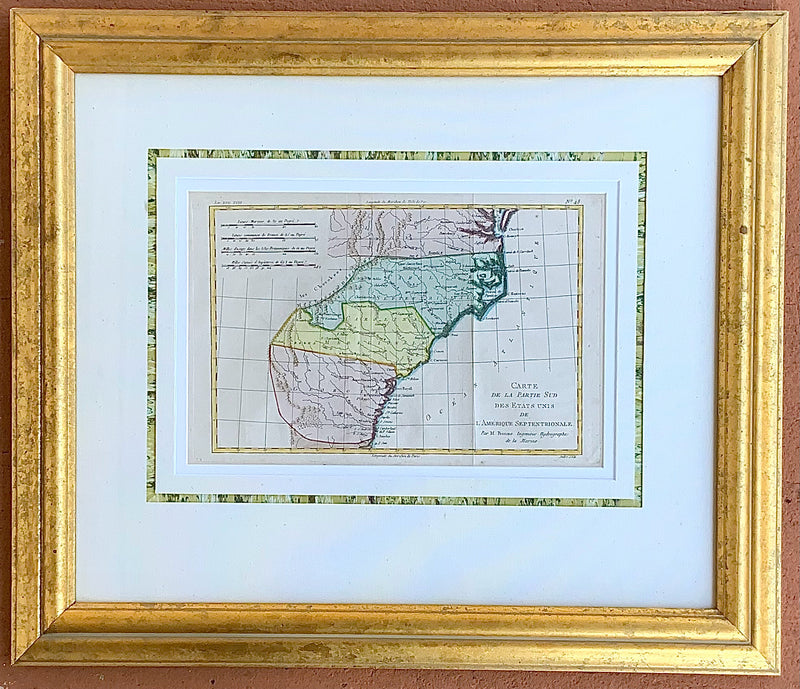 Antique Map of Southeast US in Gold Frame