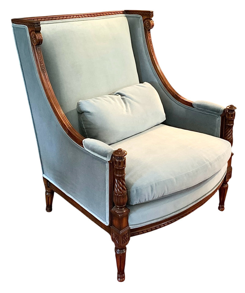 French Style Bergere Chair With Velvet Upholstery