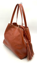 LAGGO British Tan Pebbled Studded Leather w/Tassels Tote
