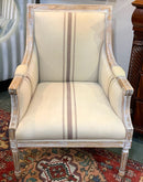 Jofran Linen Armchair with Distressed Wood Frame