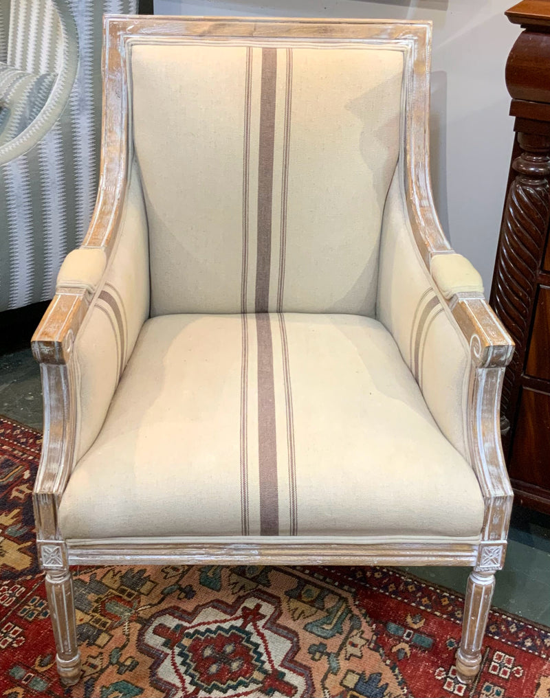 Jofran Linen Armchair with Distressed Wood Frame