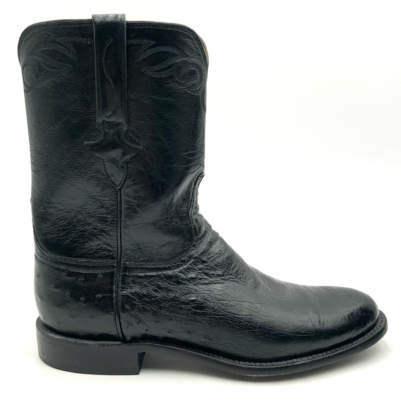 LUCCHESE Black Leather Ward Smooth Upper Ostrich Roper Boots 12D