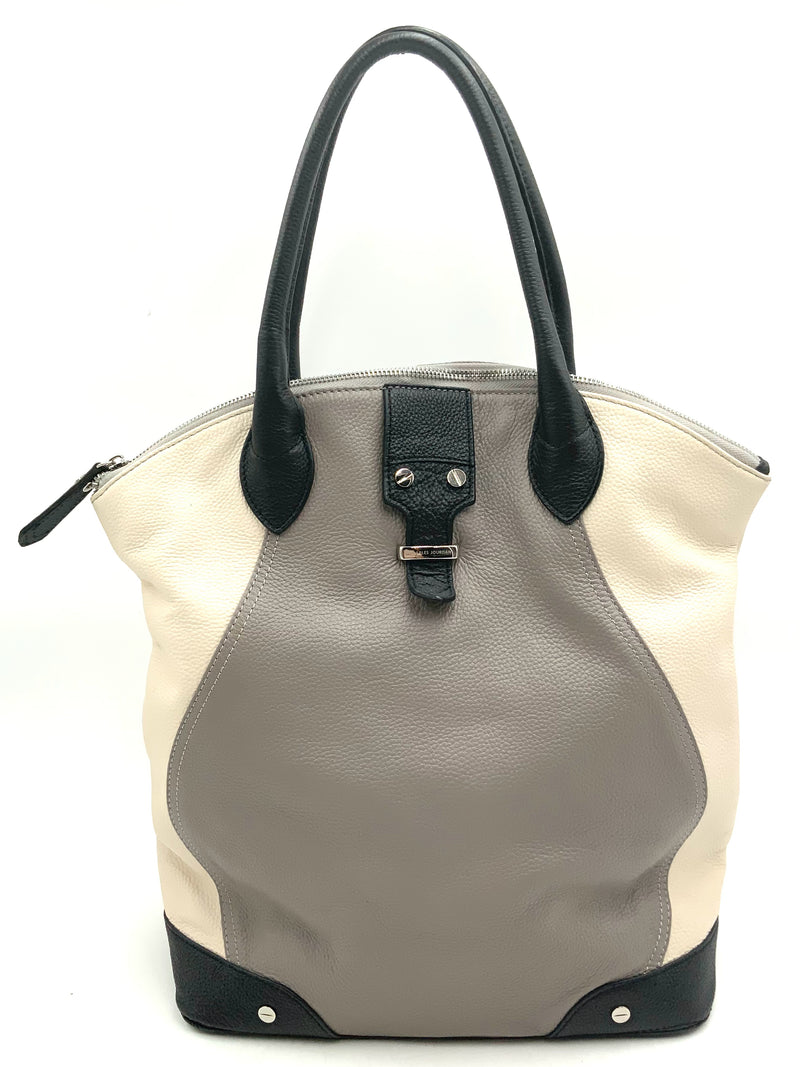 CHARLES JOURDAN Beige Grey Black Colorblocked Leather Satchel