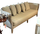 Curved Linen Sofa With Rustic Frame