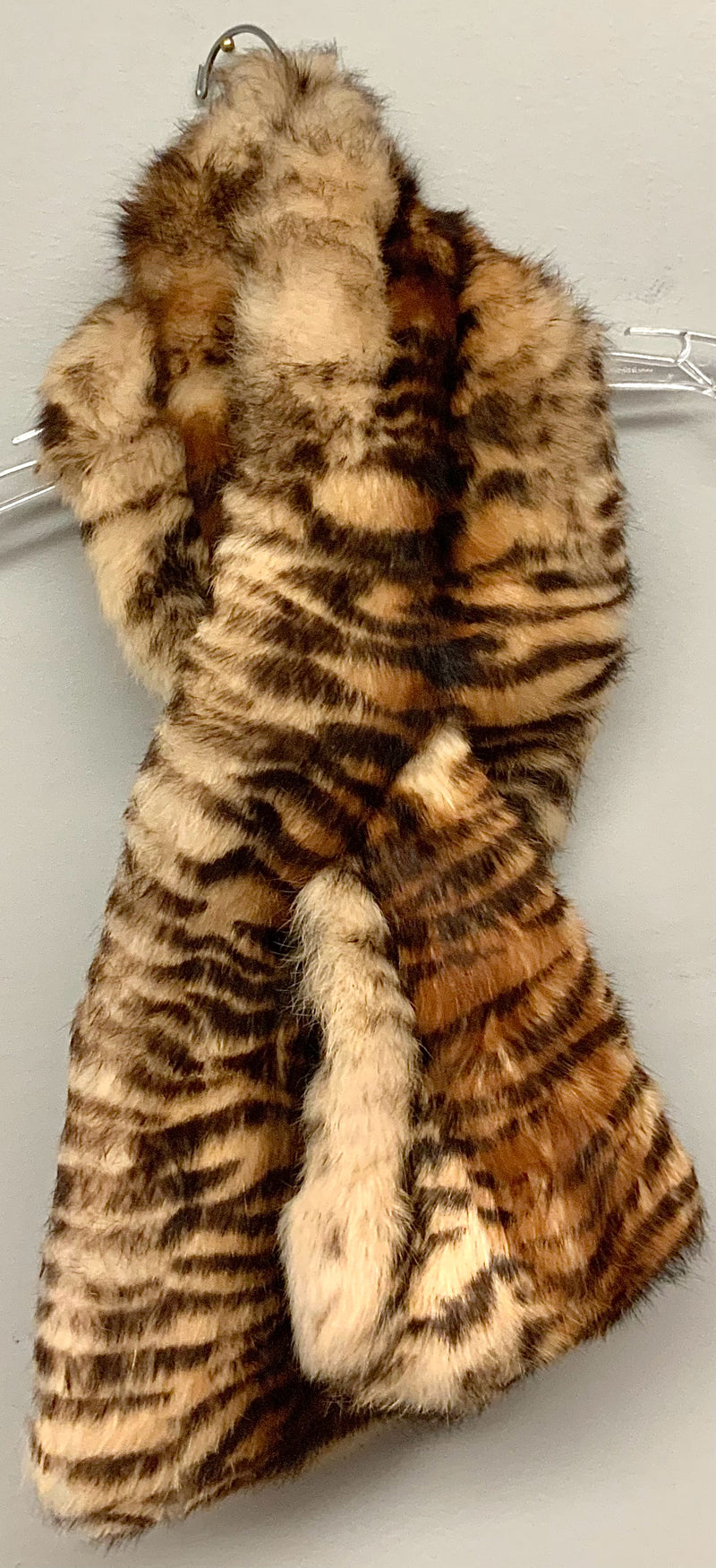 ADRIENNE LANDAU Brown Tan Tiger Print Dyed Rabbit Pull Through Scarf