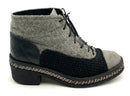 CHANEL Grey Suede Inset Chain Wool Leather CC Logo Ankle Boots 7