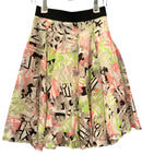 MILLY White w/Pink/Black/White/Green Overlay S/L Top & Circular Skirt 2 PC