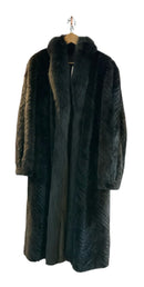SAGA Dark Brown Chevron Finnish Mink & Fox Tuxedo Lapel F/L Coat
