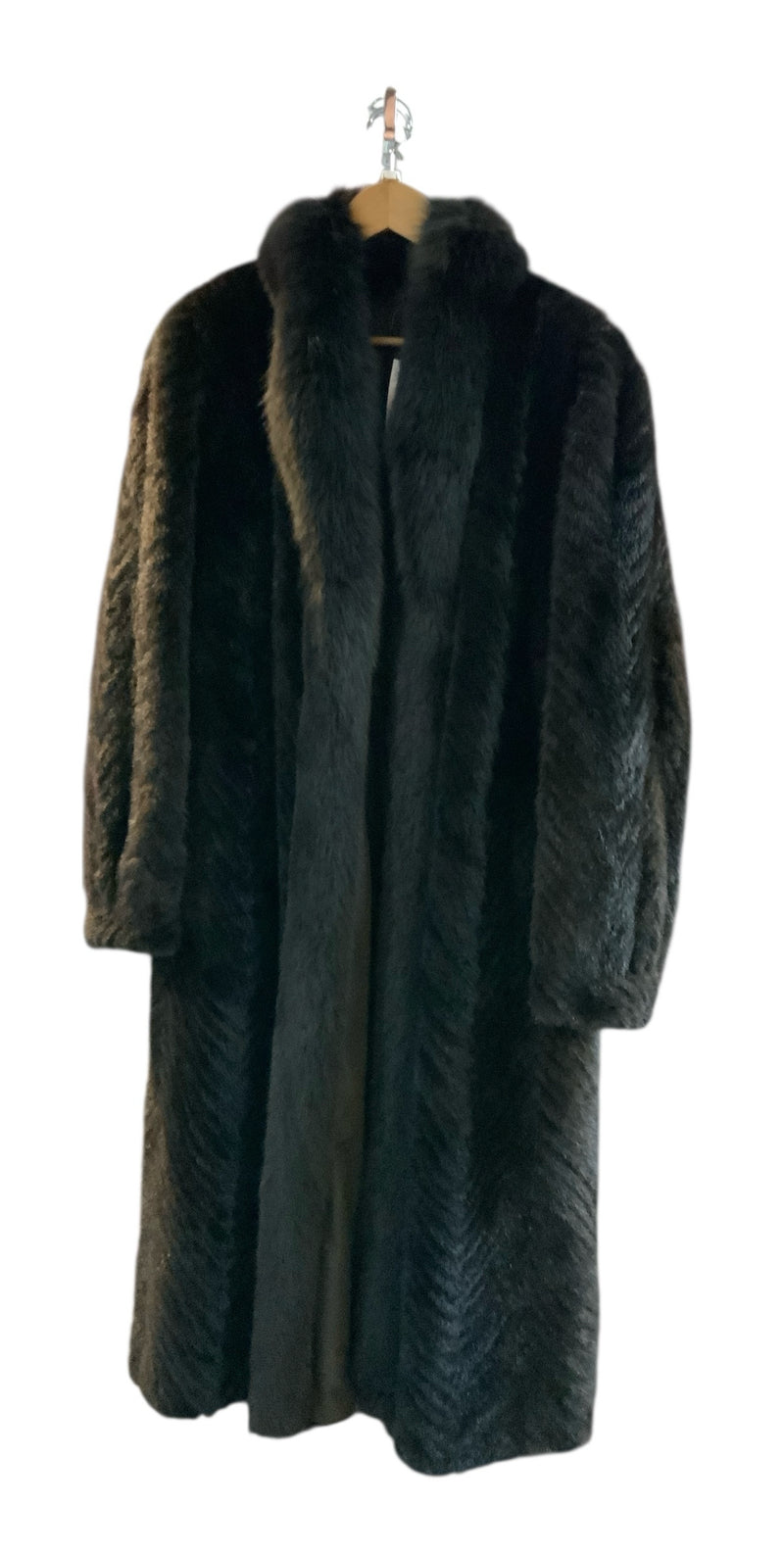 SAGA Dark Brown Chevron Finnish Mink & Fox Tuxedo Lapel F/L Coat