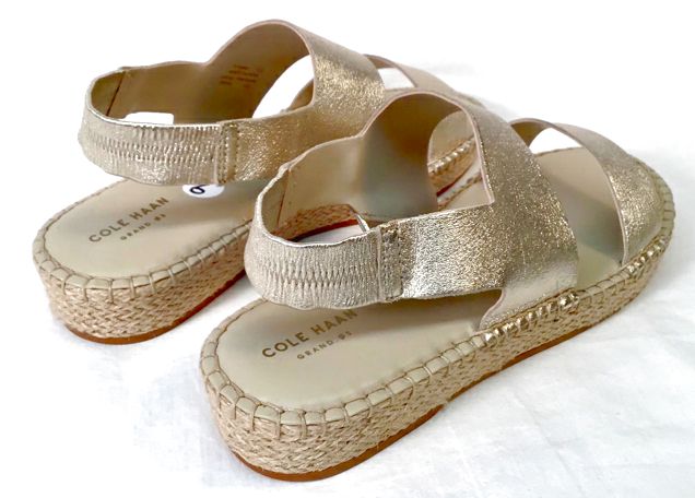 COLE HAAN Soft Gold Cloudfeel Espadrille Sandals 9