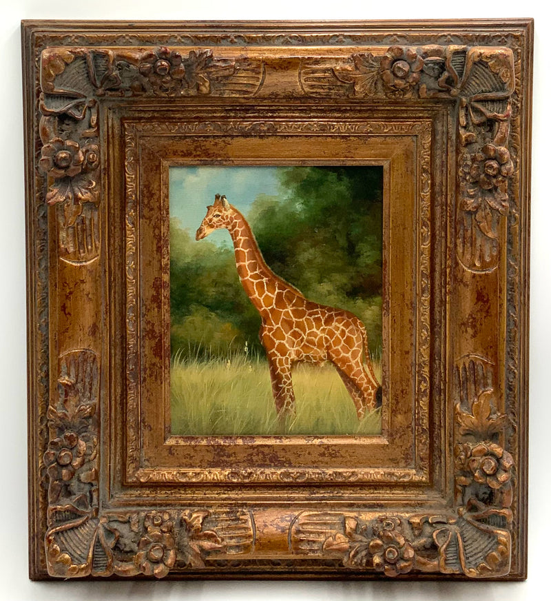 Oil on Canvas of Giraffe in Ornate Gold Frame