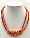 Antique 14kt Gold & Hand Carved Coral 2-Strand Beaded Necklace