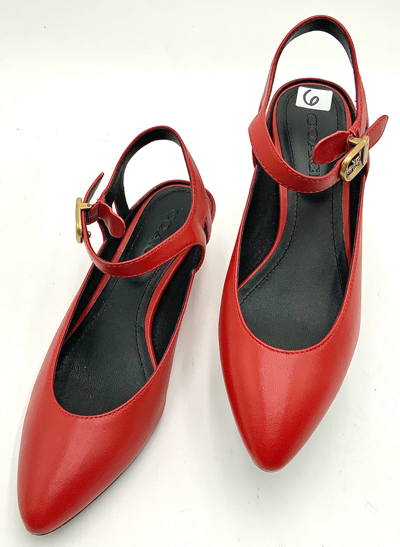 COACH Red Leather Cone Heel Slingbacks 6