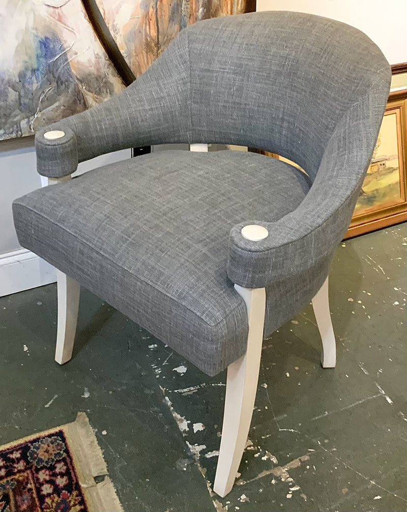 Contemporary Bowers Armchair with Gray Linen Upholstery