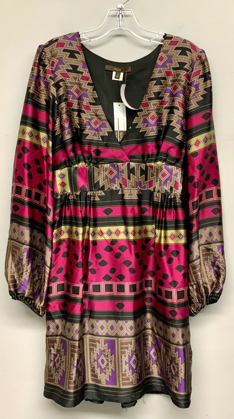 SINGLE Pink Black Multi Geo Print Faux Wrap Dress